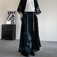 2025新中式唐装冰丝汉服新中式潮宋裤元素阔腿水墨男女飘逸裤子，男装民族服装，星座909