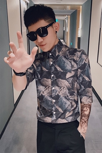 312A-235-P55 新款社会小伙中袖衬衫韩版潮流男士五分袖衬衣D图片