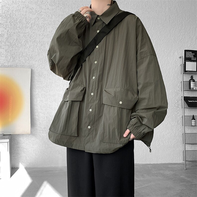 8XL-M春夏廓形衬衫防晒外套特大码多口袋复古慵懒衬衣JK5203/P50,男装夹克,电商B238