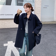 藏青色韩系双面羊毛呢大衣2025新款女冬今年流行中长款毛呢厚外套，女装毛呢外套，2C220