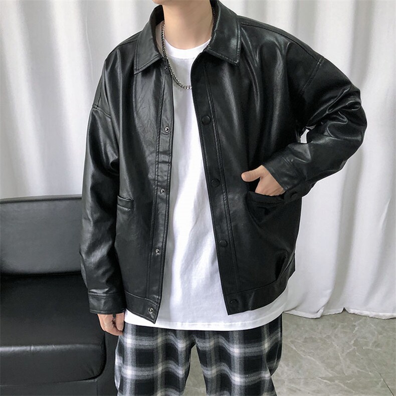现货-春装皮衣外套男PU机车服皮夹克上衣2025新款A560 p95加绒105图片