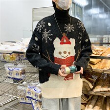 秋冬季卡通小雪人圣诞情侣毛衣男高领打底衫宽松针织衫男M484-P45，男装针织衫/毛衣，星座512-2