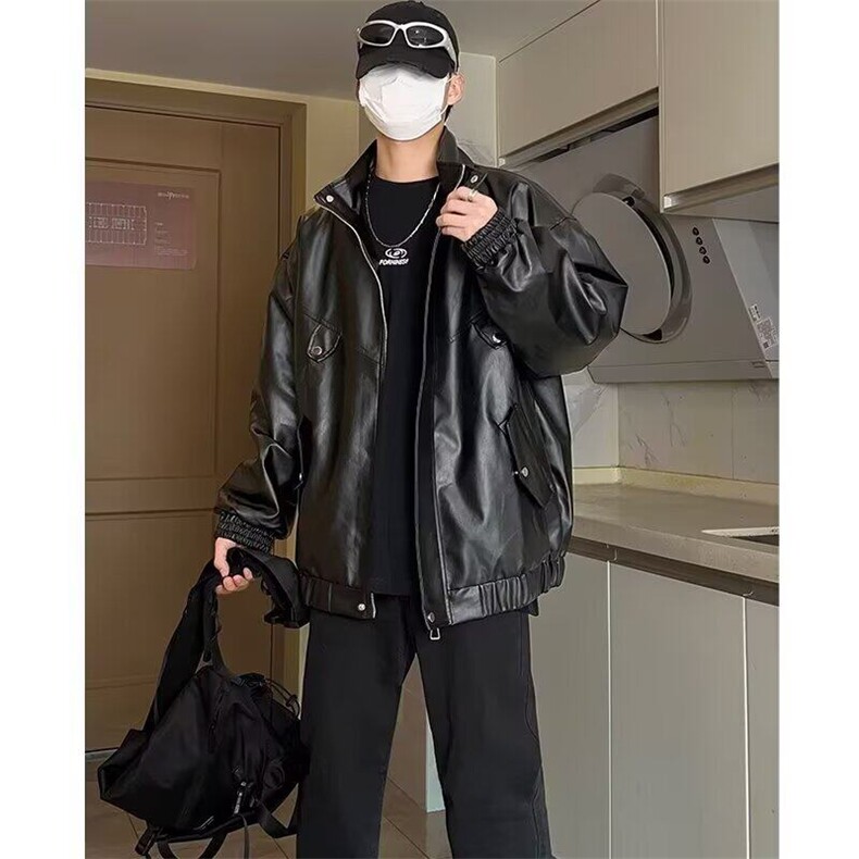 2025新款皮衣外套男春秋美式复古潮流痞帅设计感炸街机车皮夹克,男装夹克,星座506A