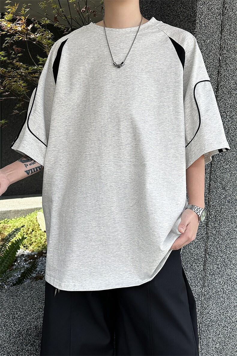 8XL-M美式小众高级感拼接短袖T恤男夏简约百搭宽松纯棉上衣DX336,男装T恤,电商D206-1