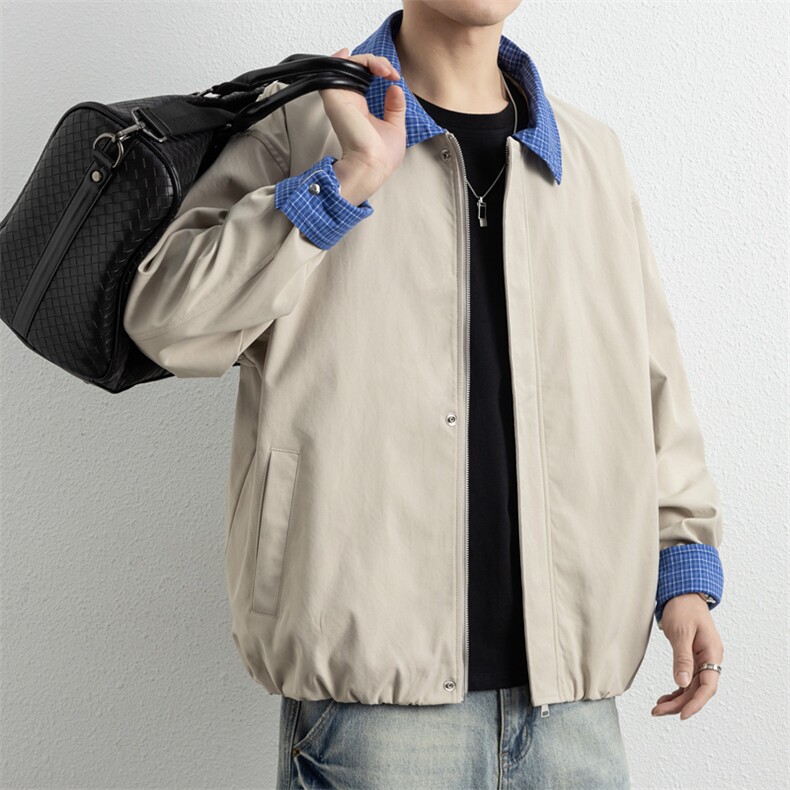 美式格子拼接cleanfit外套男设计感小众高级夹克JK265-P70图片