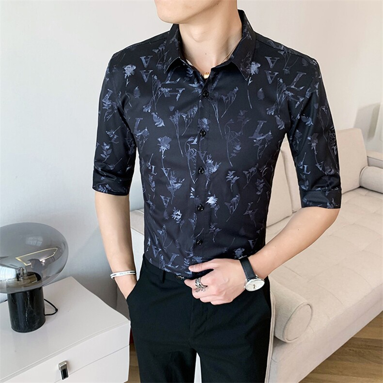 312A-106-P552025新款韩版修身帅气花衬衫英伦时尚男士衬衣A,男装衬衫,星座312A-5