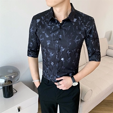 312A-106-P552025新款韩版修身帅气花衬衫英伦时尚男士衬衣A，男装衬衫，星座312A-5