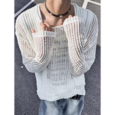 【有货】DM6032-P402024时尚镂空网纱假两件针织罩衫男潮牌长袖，男装针织衫/毛衣，星座603-2