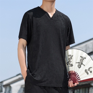 2025夏季风男装T恤针织提花上衣复古龙纹唐装短袖 C100-P50图片