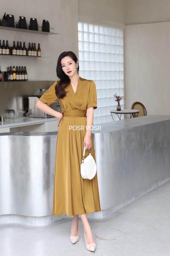 腰带收腰连衣裙，女装连衣裙，珀莎