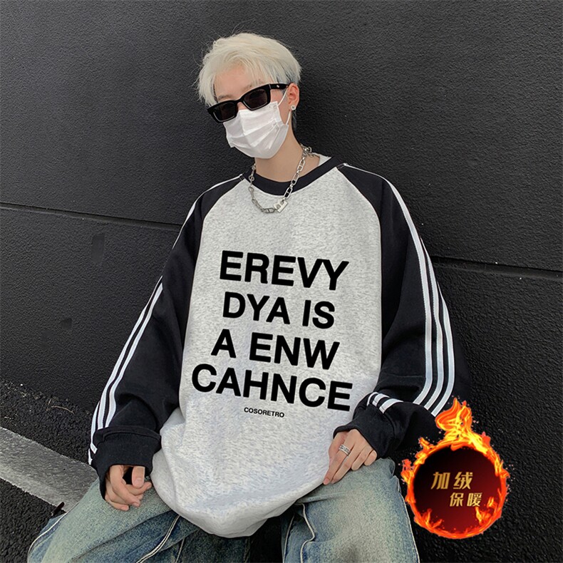 抖音得物供货提供视频秋冬重磅美式宽松织带圆领卫衣0747,男装卫衣,电商A486