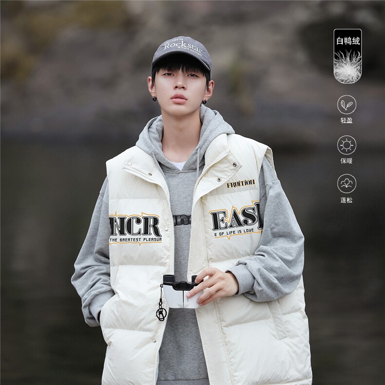 山系字母印花百搭白鸭绒保暖羽绒马甲A247-MJ111特批115控168，男装背心/马甲，电商A247