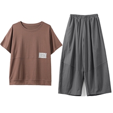 2025年夏季两件套短袖棉针织款套装休闲简约款，女装套装/套裙，秋牧寒烟
