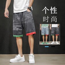 XZ103A-D046-P48-限价68  日系大码印花五分裤牛仔肥仔图片