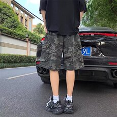大口袋迷彩工装短裤男夏季美式高街阔腿宽松潮牌五分裤A511-P45，男装牛仔裤，星座208-5