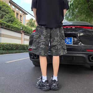 大口袋迷彩工装短裤男夏季美式高街阔腿宽松潮牌五分裤A511-P45图片