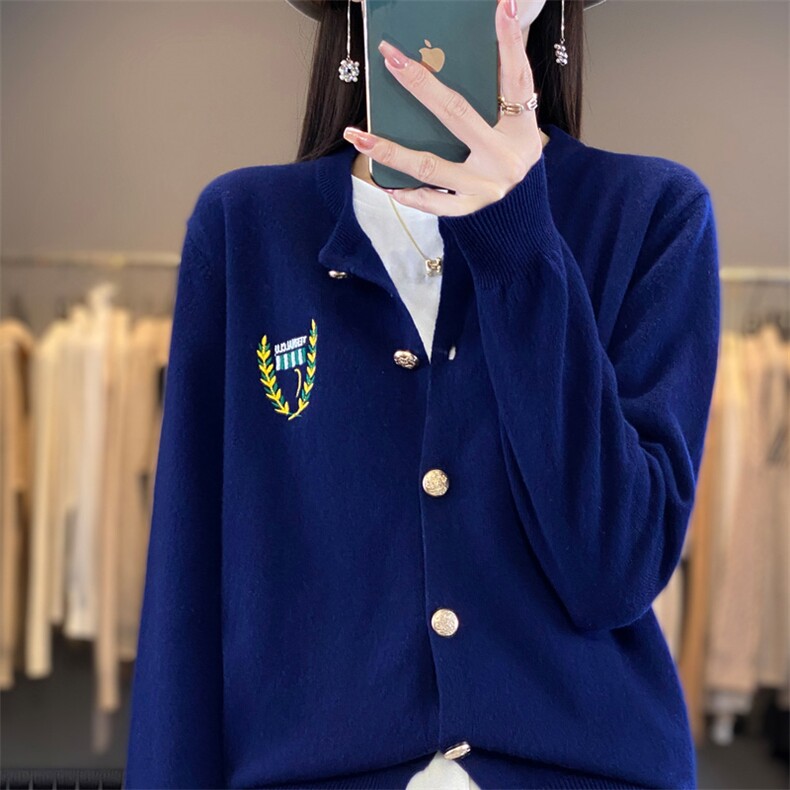 2024秋冬新款羊毛女士圆领纽扣羊毛开衫,女装羊毛衫,润辉羊绒