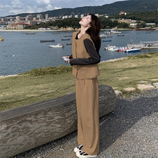时尚超好看小香风马甲套装女2025春季高级感气质内搭阔腿裤三件套，女装套装/套裙，2C262