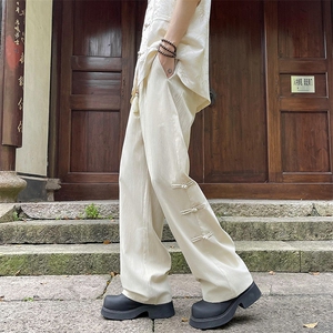 新中式风裤子男夏季薄款高级感垂感直筒休闲长裤男装潮冰丝裤图片