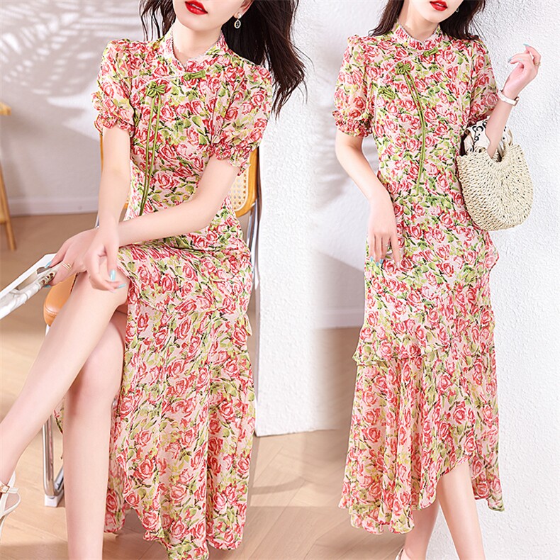 现货2026夏季新款韩版印花连衣裙时尚气质潮流小众设计感裙子，女装连衣裙，尚洛菲