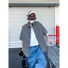 复古格子短袖衬衫男宽松高级感学院风情侣衬衣DC2228-特价P29，男装T恤，电商A007