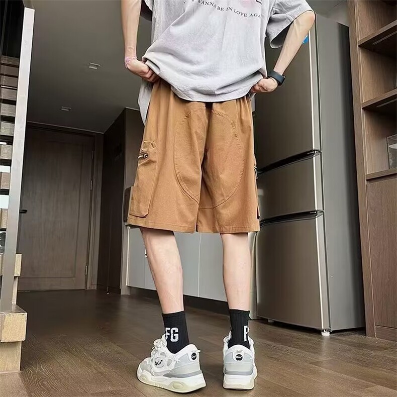 工装休闲短裤男士港风潮流大口袋粉色2024夏季ins五分裤K5486-P34,男装牛仔裤,星座412-3