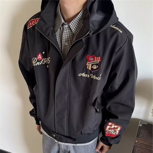 有货DJK782-特批65美式街头设计感徽章刺绣连帽棒球服男图片