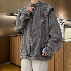 美式高街牛仔外套男士韩版潮流痞子帅气2024冬季ins夹克W6302-P72，男装夹克，星座412-3