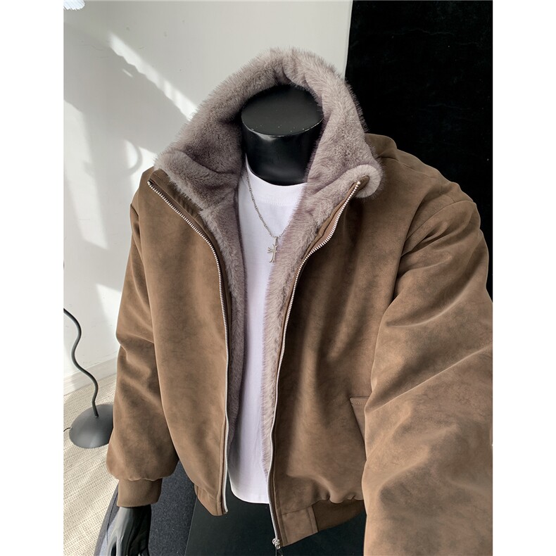 -双色貂毛座山雕PU皮棉衣老钱风加厚冬季外套男装S534-特P98图片