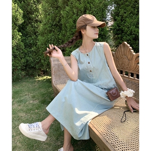 小个子显瘦洋气减龄连衣裙女夏2025新款超好看韩系chic牛仔背心裙图片