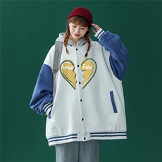 中性风2026秋季新品港风潮牌印花拼接棒球服外套G81p65控78，女装短外套，A247A