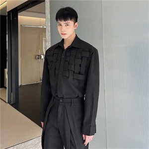 春秋季新款衬衫男长袖潮流编制设计感小众宽松休闲发型师韩版衬衣图片