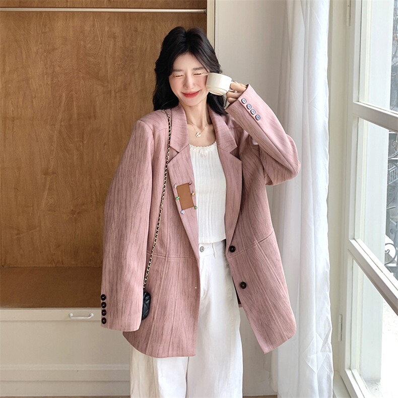 休闲粉色气质西装外套女春秋2025新款超火百搭今年流行设计感西服,女装西装,2C232