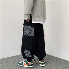 嘻哈潮牌腰果花拼接休闲裤男炸街工装裤K308P38图片