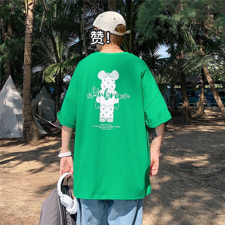 1港风小熊印花休闲情侣日系潮大码M-5XL短袖T恤男DT7736P25控38,男装T恤,星座226-2
