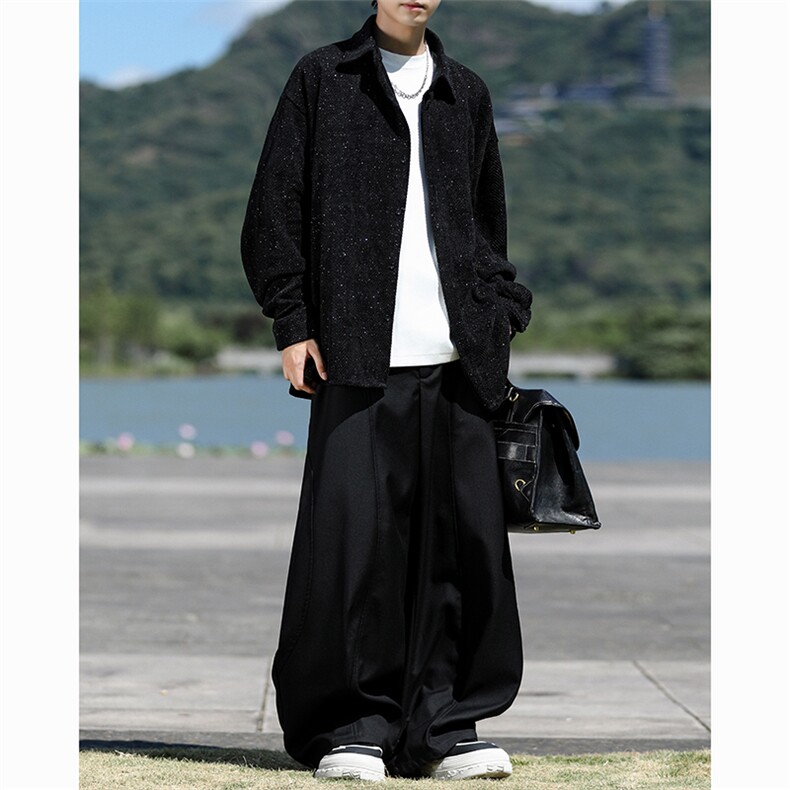 8XL-M人字纹小香风衬衫男生春秋衬衣宽松慵懒垂感外套CS29008P45,男装衬衫,电商B312