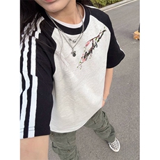 抖音得物品质二开240克宽松纯棉美式潮牌插肩三杠织带短袖T恤，男装T恤，电商A486