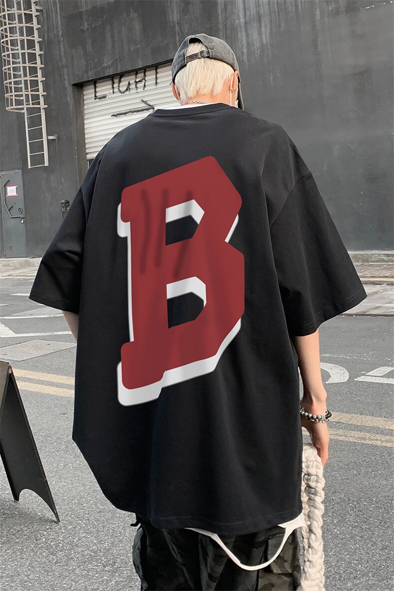 美式立体感字母印花夏季半袖重磅落肩袖短袖T恤B239-1121-P25,男装T恤,星座514-2(原B239)