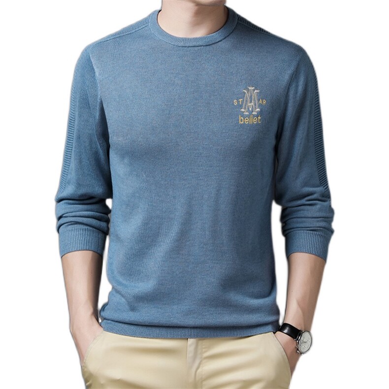 L19065秋季男士t恤打底衫上衣长袖宽松针织休闲圆领薄款P96，男装针织衫/毛衣，电商B360
