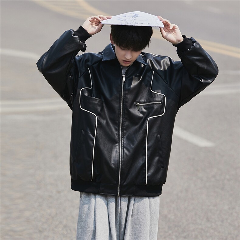 港风皮衣夹克男大码情侣潮美式机车皮夹克外套男Jk7718P78控105,男装夹克,星座227-7