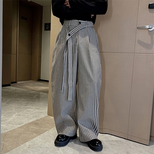 春秋红潮男慵懒风宽松条纹阔腿弯刀长裤男潮流K1003-P68
