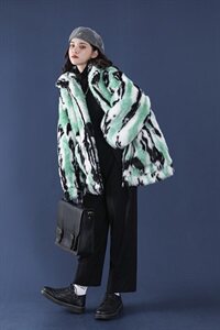 mj375 中性风2020冬季新款皮草毛毛棉衣棉服迷彩外套男女图片
