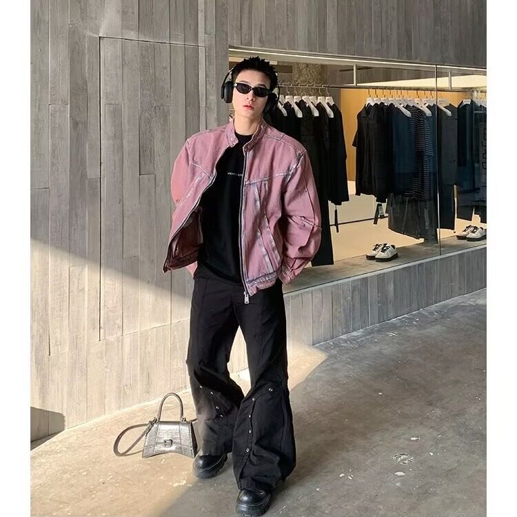 春秋牛仔外套男圆领休闲潮牌水洗痞帅日系复古青少年夹克图片