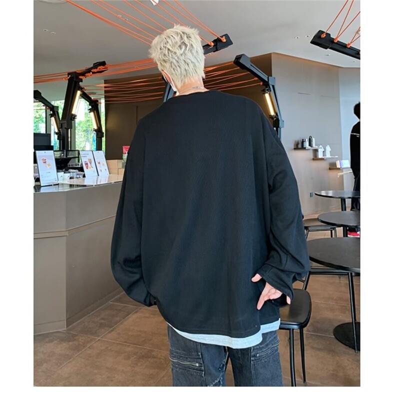 新款假两件长袖t恤男装秋季oversize宽松休闲打底衫上衣Y2800/P45,男装T恤,星座506