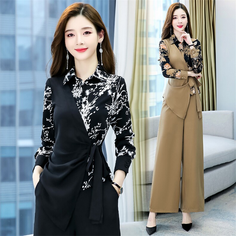 职业套装女2025年春秋新款时尚气质女神范干练工作服阔腿裤两件套,女装套装/套裙,依路服饰