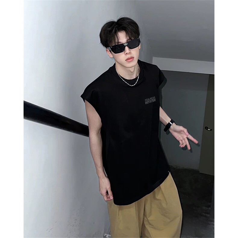 抖音得物供货现货重磅纯棉美式休闲印花宽松无袖背心潮牌t恤ABX04，男装背心/马甲，电商A443