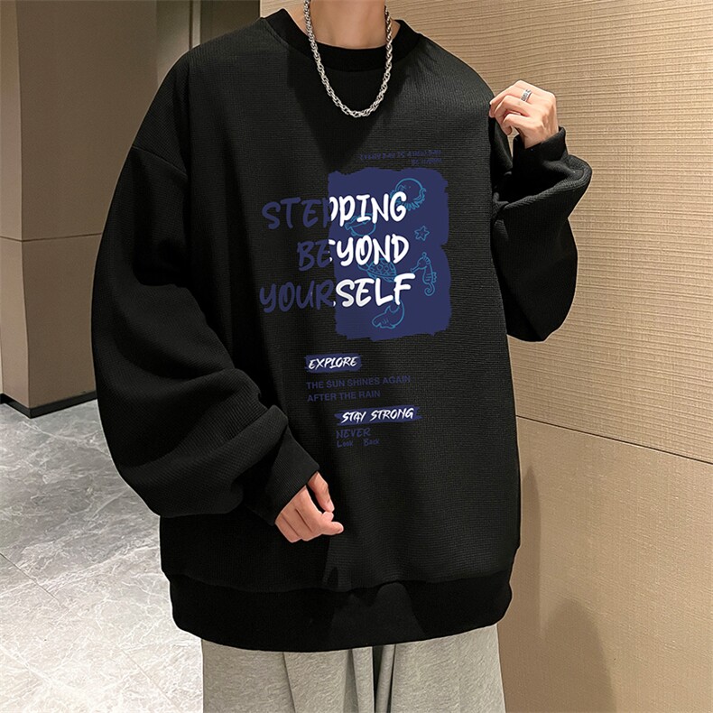 华夫格卫衣圆领卫衣男大码长袖t恤男外套HW76345-P30加绒款-P40,男装卫衣,电商A040