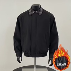 美式格纹翻领拼接加棉外套男冬季假两件情侣夹克棉衣潮JK9210-P85，男装夹克，星座308B-2