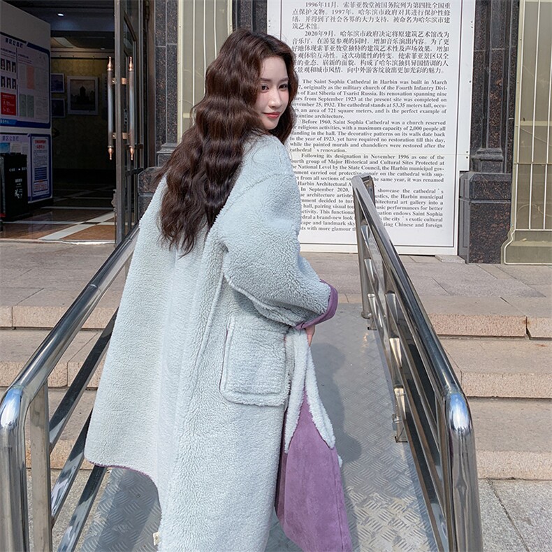 两面穿紫色皮毛一体外套2025冬季新款韩版高级感中长款加厚棉服,女装短外套,2C292