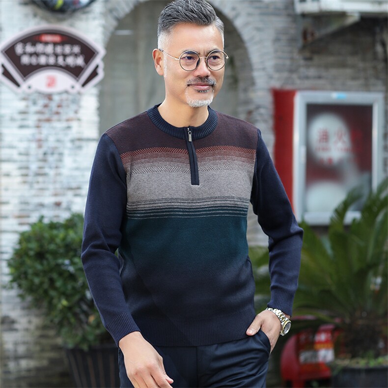 A6中老年男装老人男毛衣爸爸秋冬季套头毛线衣爷爷圆领线衣,男装针织衫/毛衣,星座1216（原钱塘722）